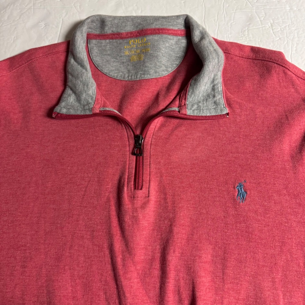 Polo Ralph Lauren Mens XXL Quarter Zip Pullover Red Heathered Cotton Blend
